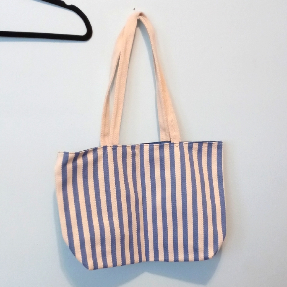 Striped Blue and Cream Tote Bag
